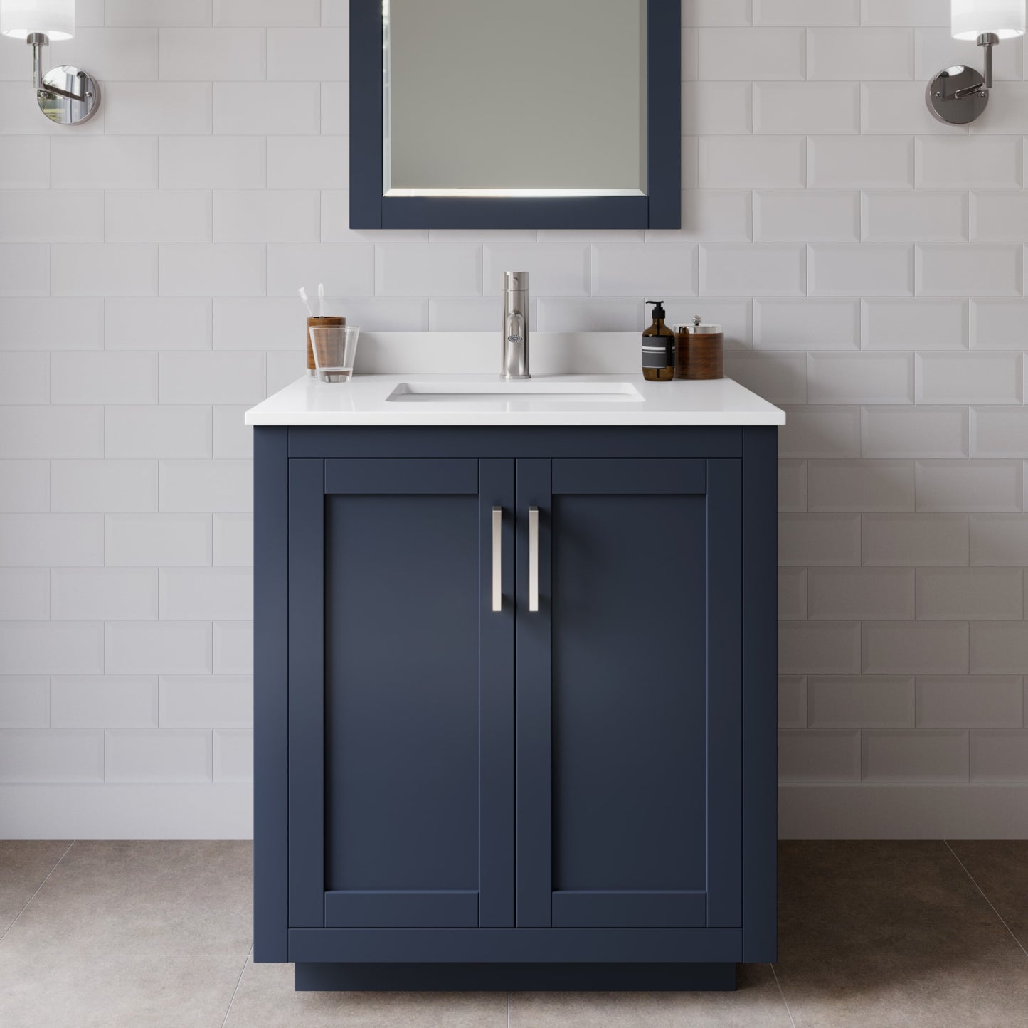 Miranda Bathroom Vanity with Countertop 30 inch Single Sink Single hole Faucet Setup