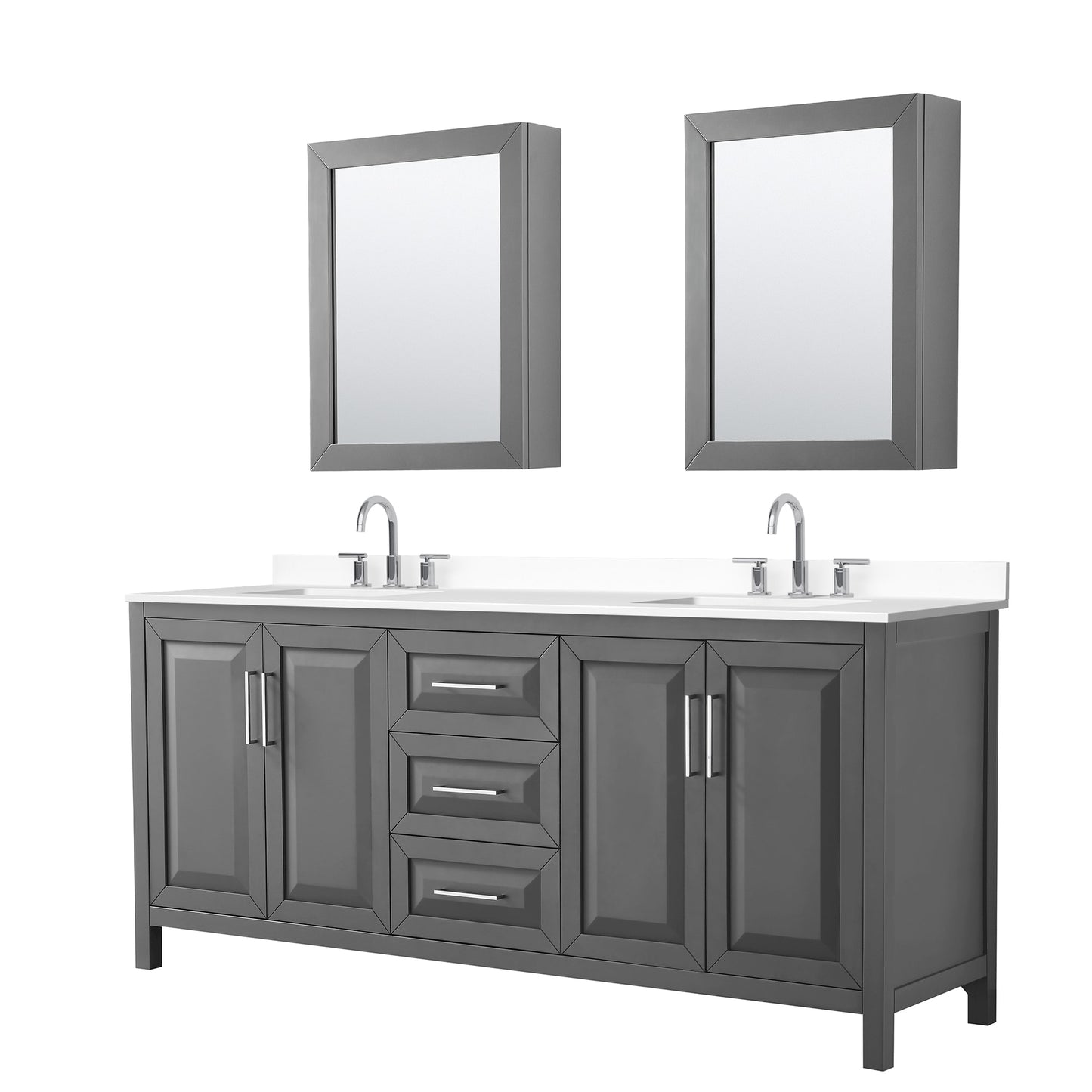 Daria Bathroom Vanity with Countertop 80 inch Double Sink 3-hole Faucet Setup