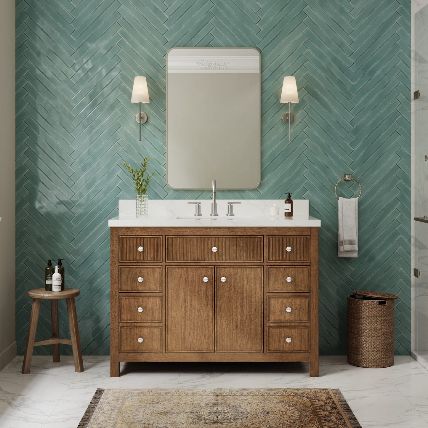 Rian Bathroom Vanity with Countertop 48 inch Single Sink 3-hole Faucet Setup