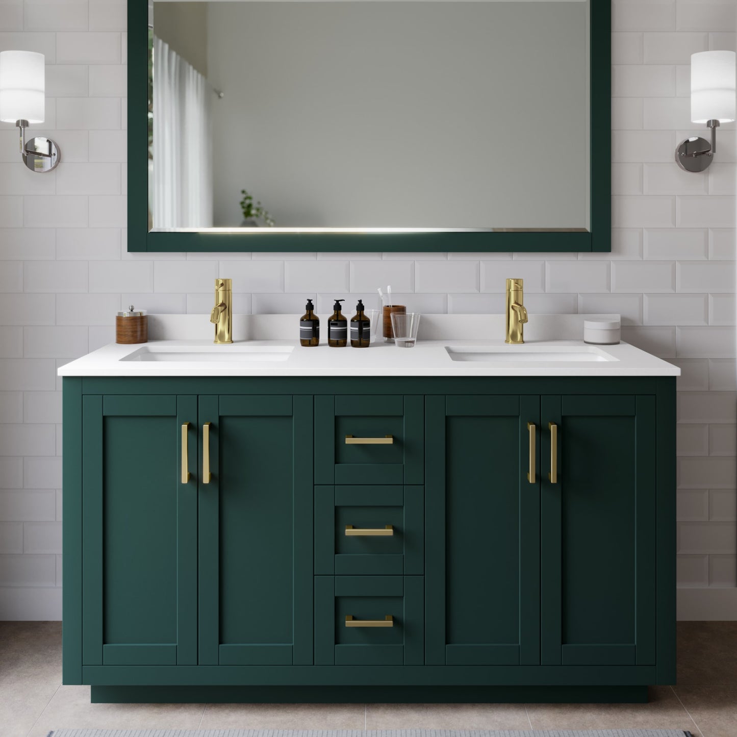 Miranda Bathroom Vanity with Countertop 60 inch Double Sink Single hole Faucet Setup