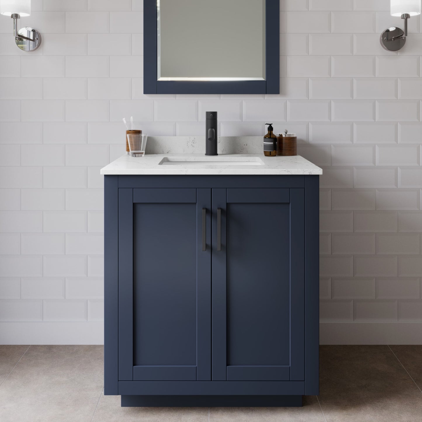Miranda Bathroom Vanity with Countertop 30 inch Single Sink Single hole Faucet Setup