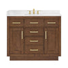 Custom image for Dark Oak with Brushed Gold Trim / White Cultured Marble / No Mirror
