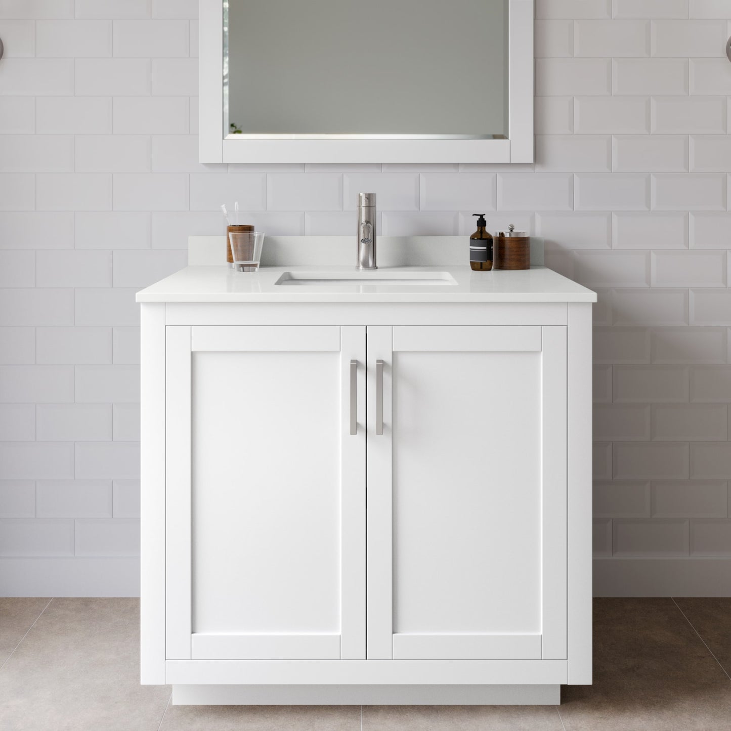 Miranda Bathroom Vanity with Countertop 36 inch Single Sink Single hole Faucet Setup