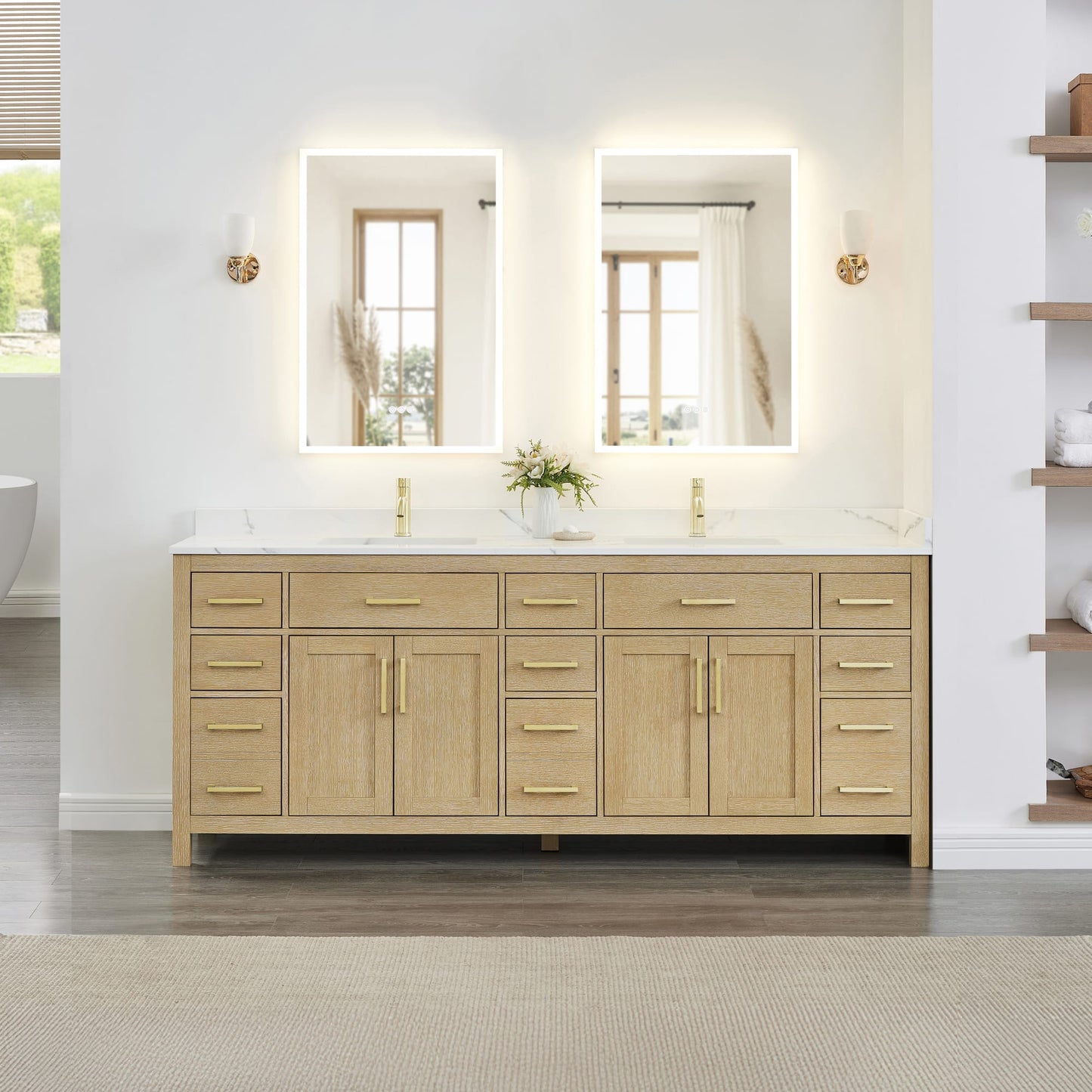 Beckett Bathroom Vanity with Countertop 84 inch Double Sink Single hole Faucet Setup