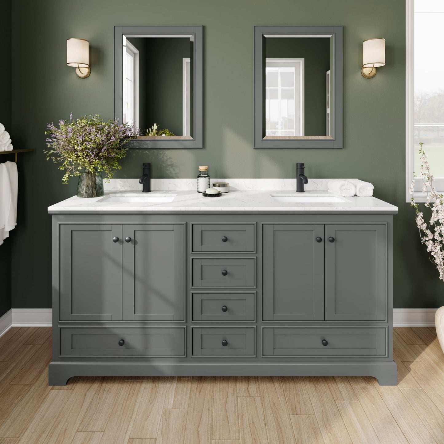 Deborah Bathroom Vanity with Countertop 72 inch Double Sink Single hole Faucet Setup