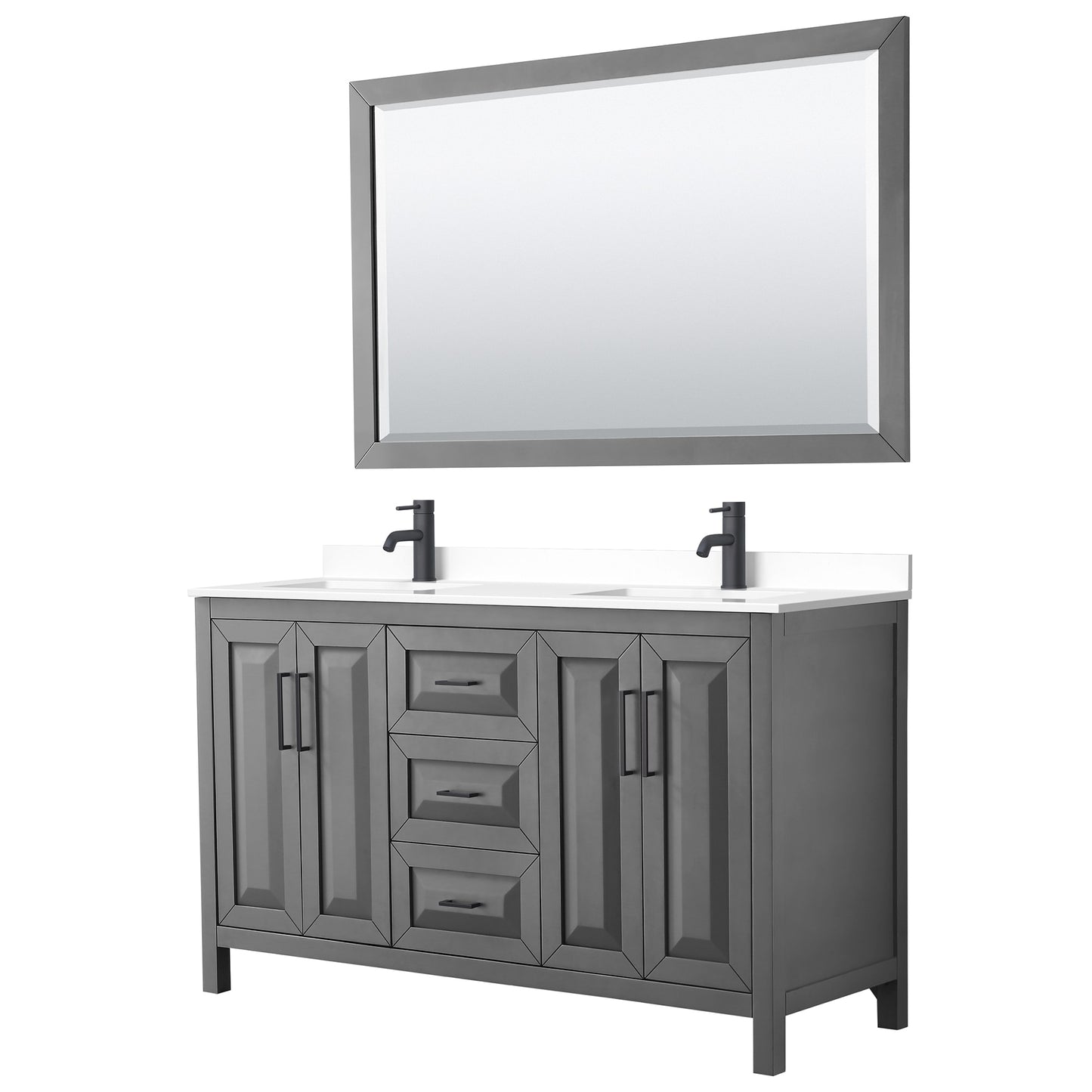 Daria Bathroom Vanity with Countertop 60 inch Double Sink Single hole Faucet Setup