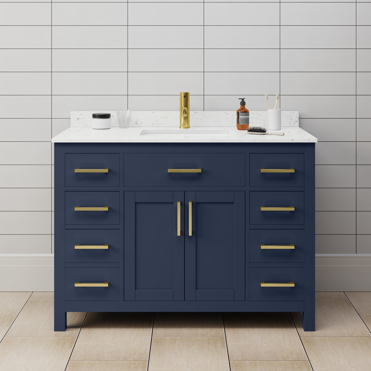 Beckett Bathroom Vanity with Countertop 48 inch Single Sink Single hole Faucet Setup