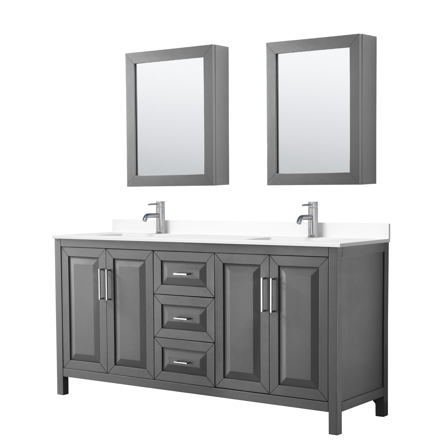 Daria Bathroom Vanity with Countertop 72 inch Double Sink Single hole Faucet Setup