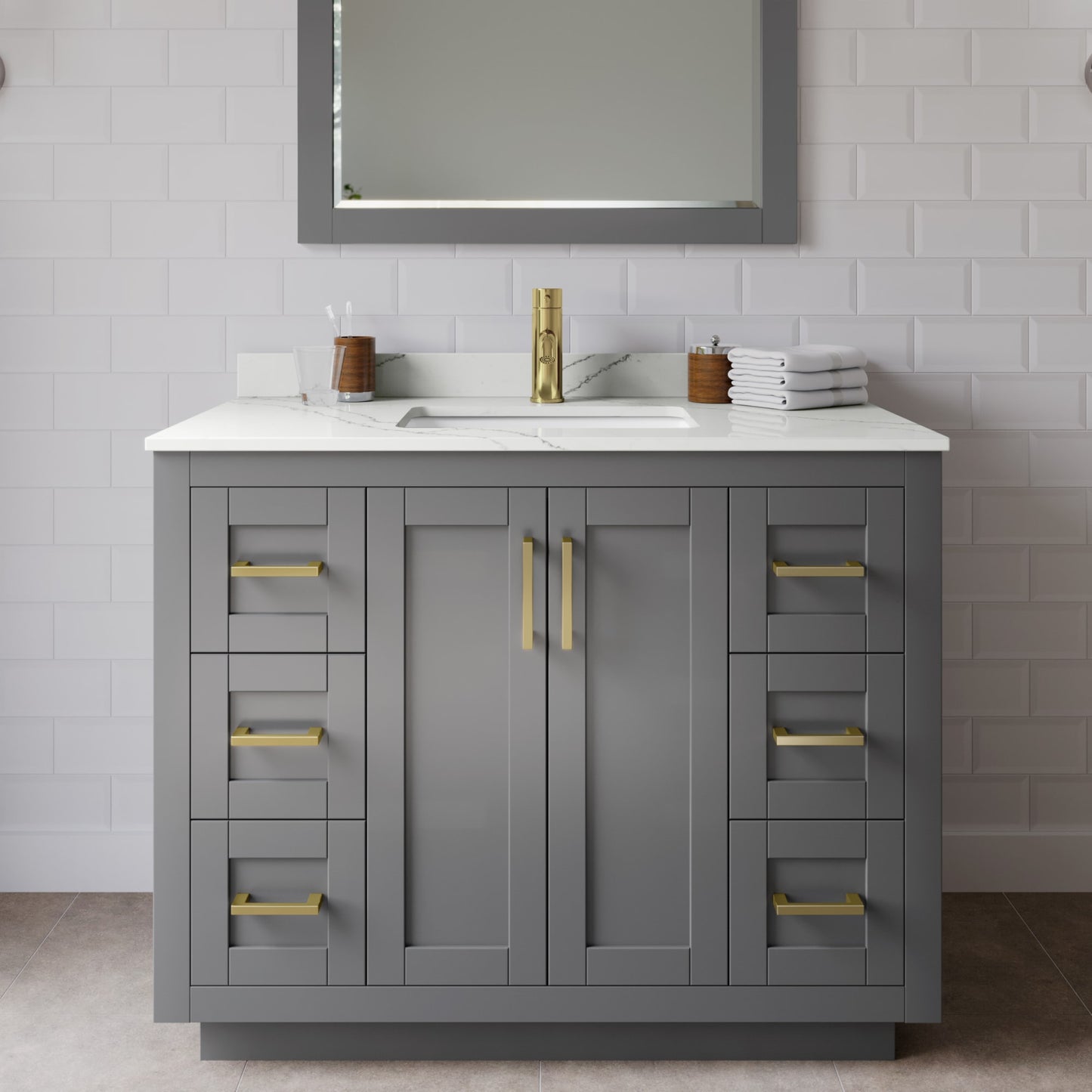 Miranda Bathroom Vanity with Countertop 42 inch Single Sink Single hole Faucet Setup