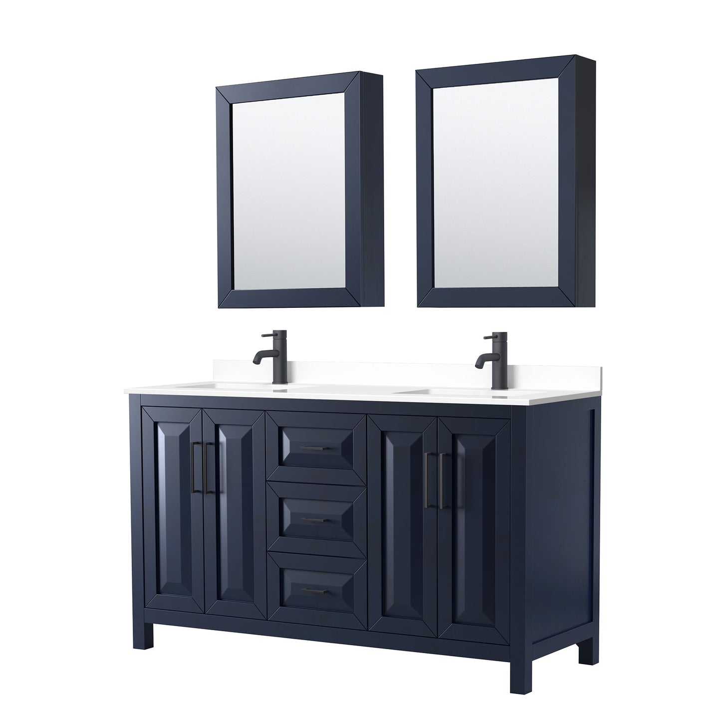 Daria Bathroom Vanity with Countertop 60 inch Double Sink Single hole Faucet Setup