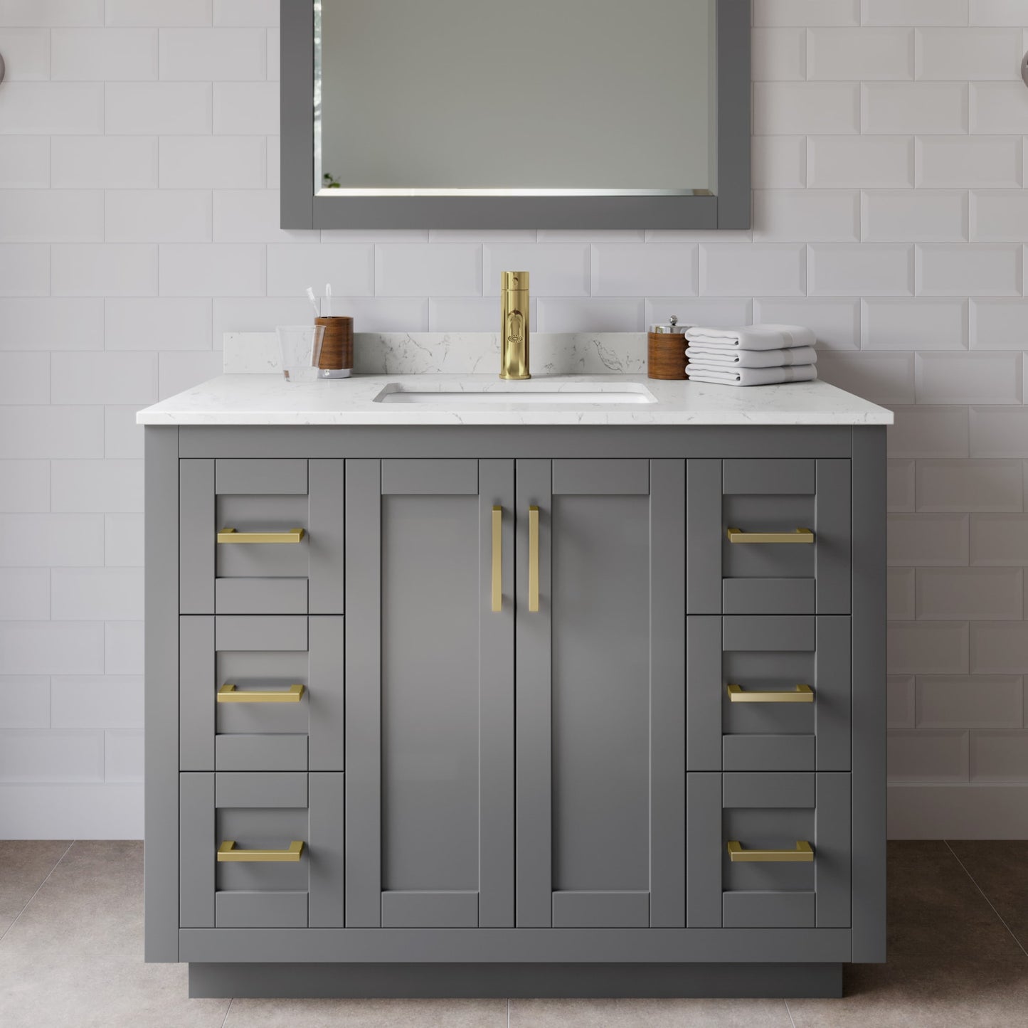 Miranda Bathroom Vanity with Countertop 42 inch Single Sink Single hole Faucet Setup