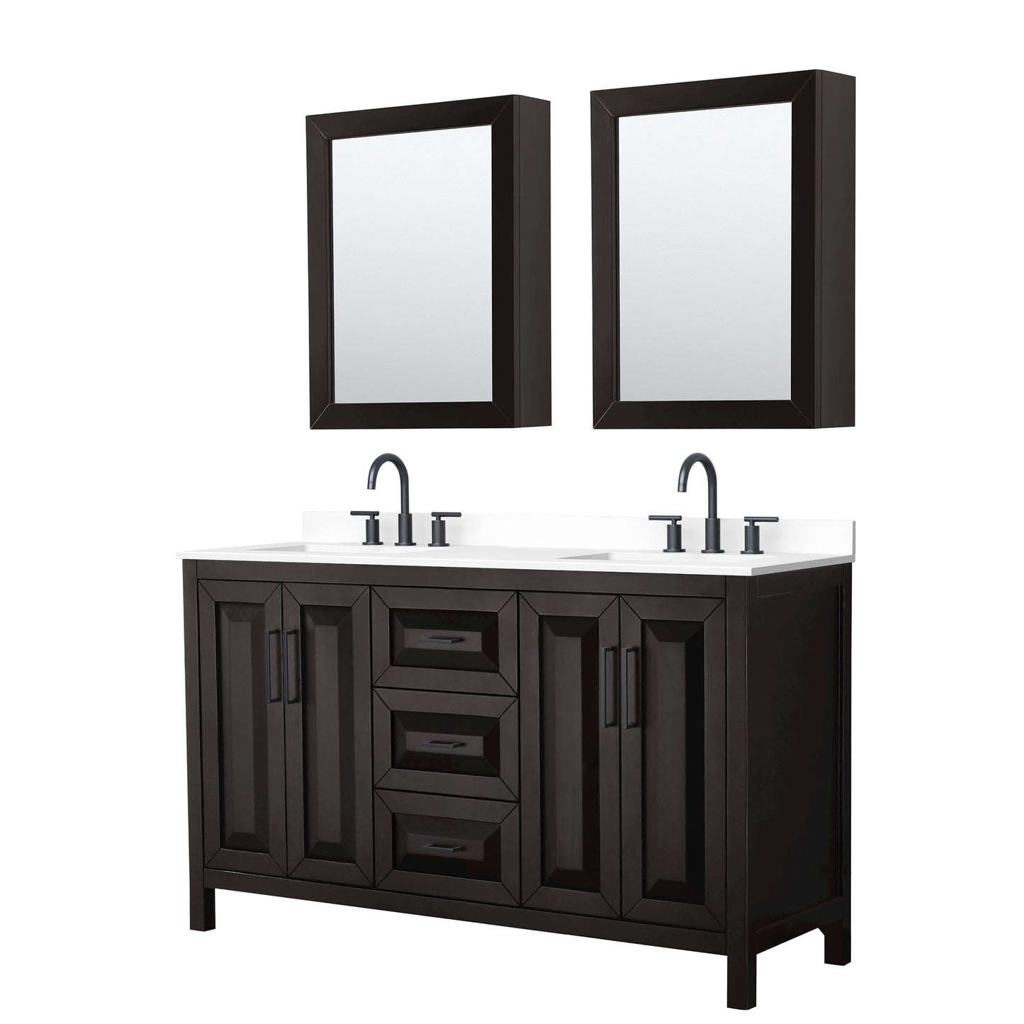 Daria Bathroom Vanity with Countertop 60 inch Double Sink 3-hole Faucet Setup
