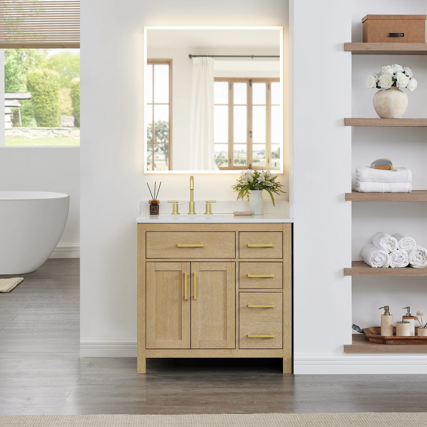Beckett Bathroom Vanity with Countertop 36 inch Single Sink 3-hole Faucet Setup