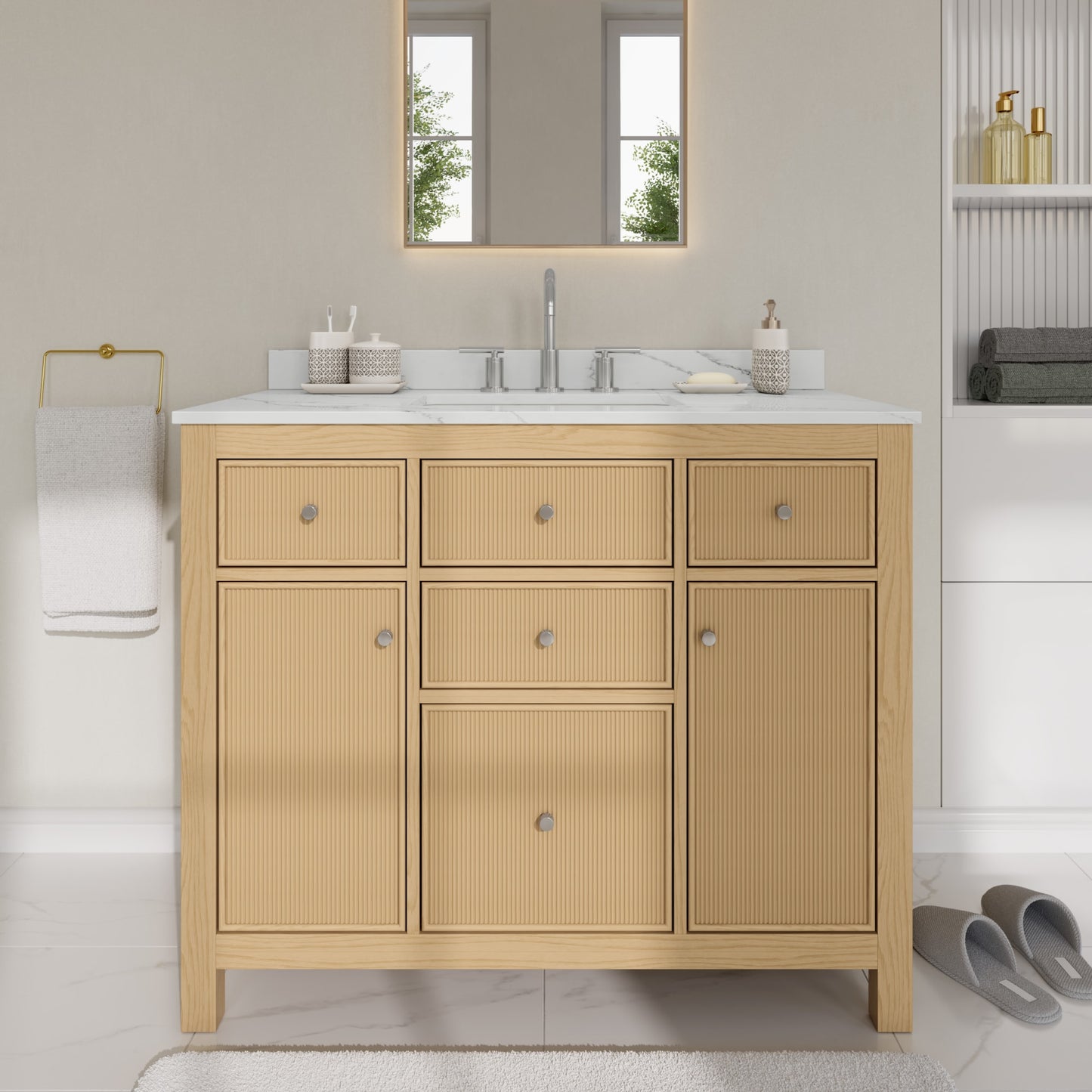 Pendry Bathroom Vanity with Countertop 42 inch Single Sink 3-hole Faucet Setup