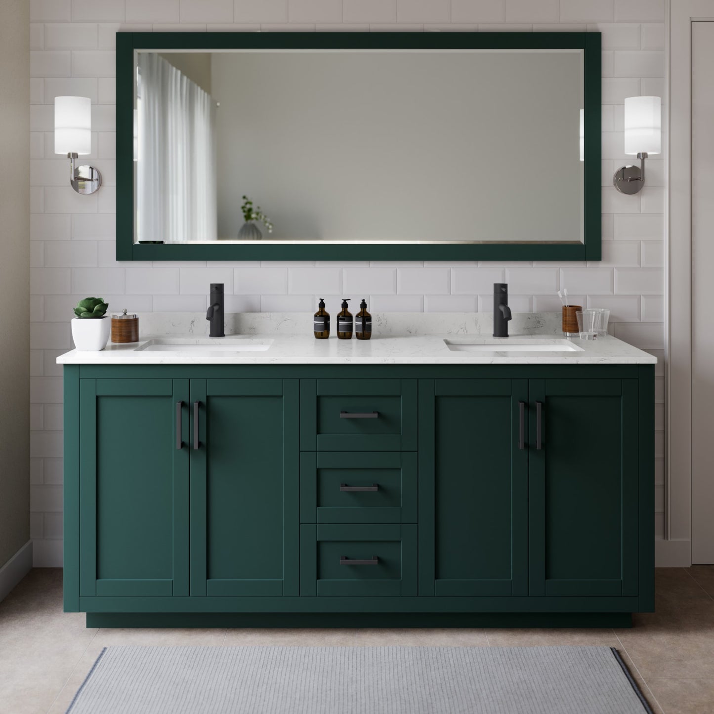 Miranda Bathroom Vanity with Countertop 72 inch Double Sink Single hole Faucet Setup