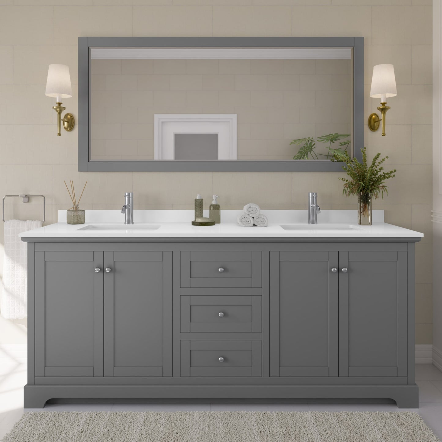 Avery Bathroom Vanity with Countertop 80 inch Double Sink Single hole Faucet Setup