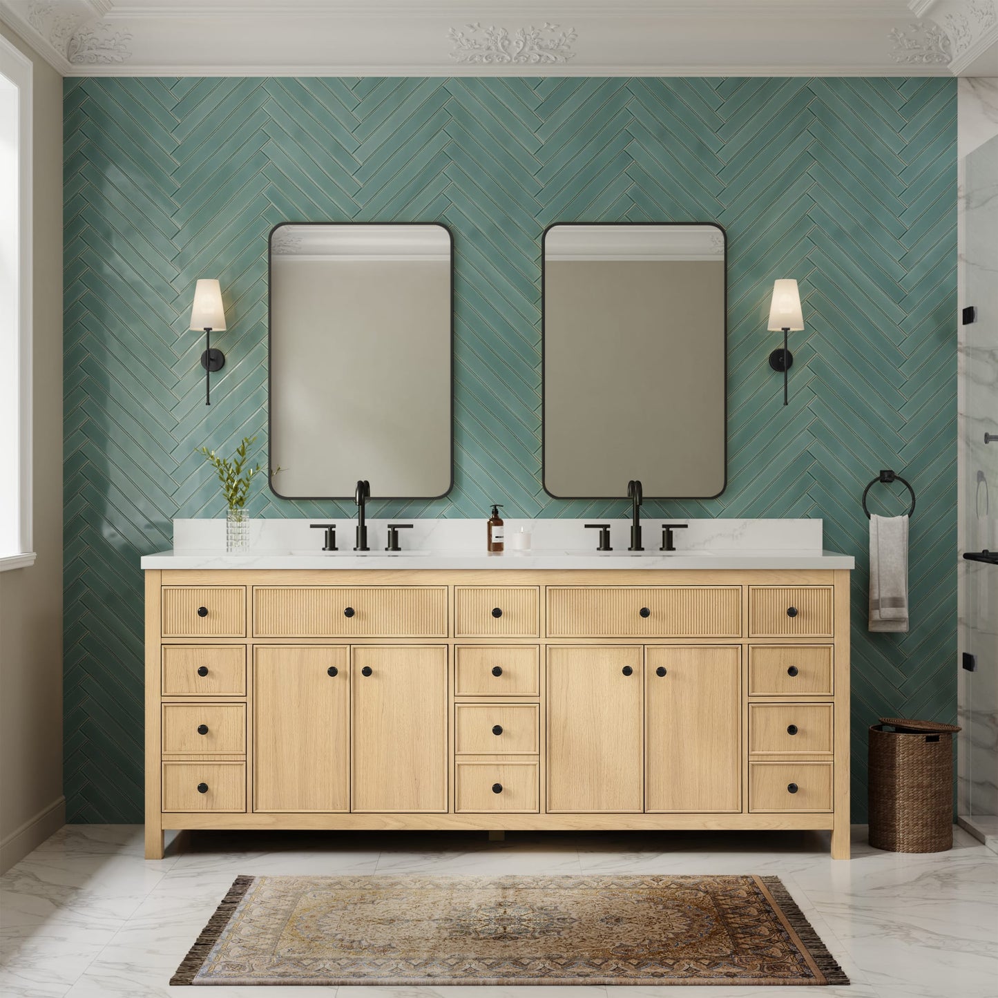 Rian Bathroom Vanity with Countertop 84 inch Double Sink 3-hole Faucet Setup