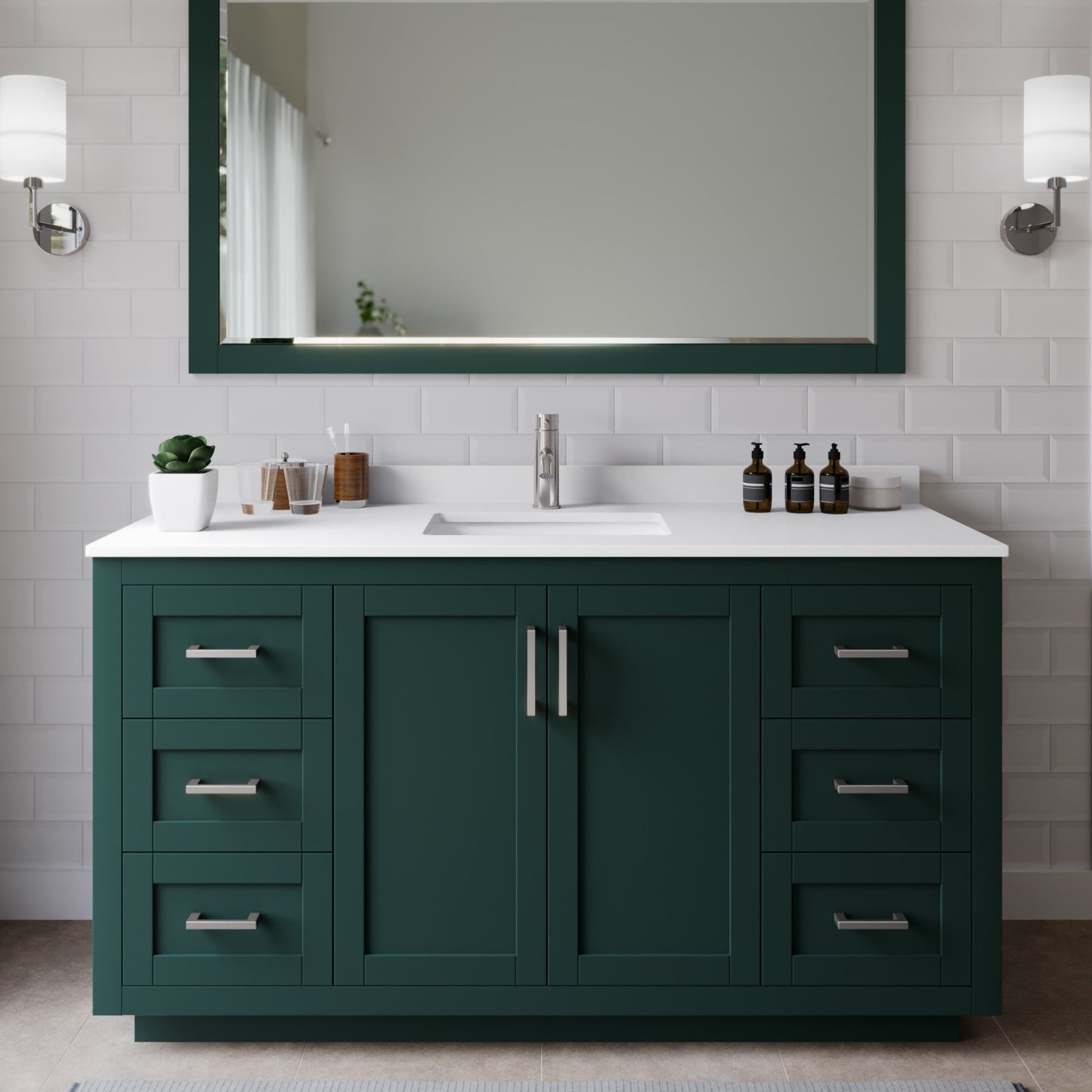 Miranda Bathroom Vanity with Countertop 60 inch Single Sink Single hole Faucet Setup