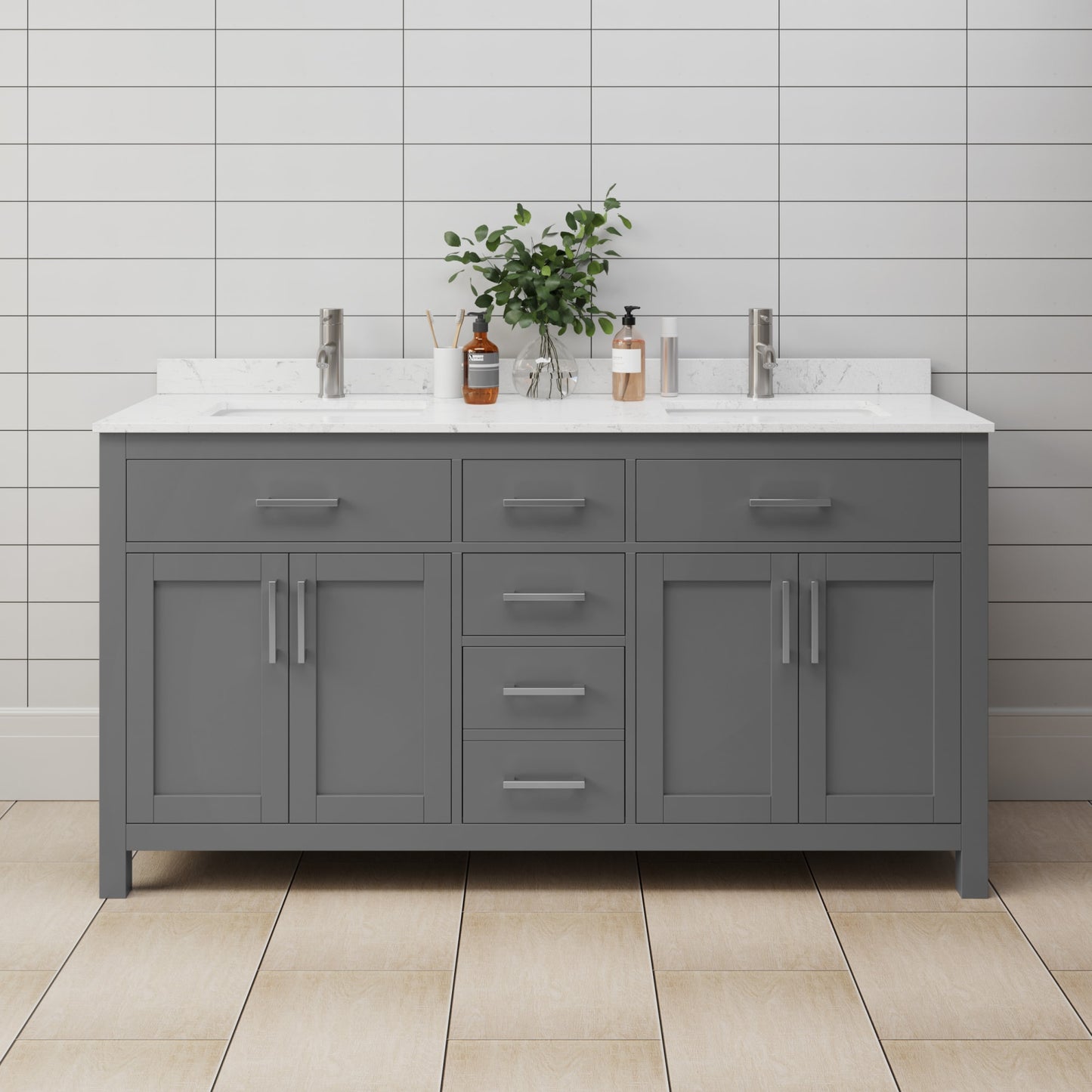 Beckett Bathroom Vanity with Countertop 66 inch Double Sink Single hole Faucet Setup