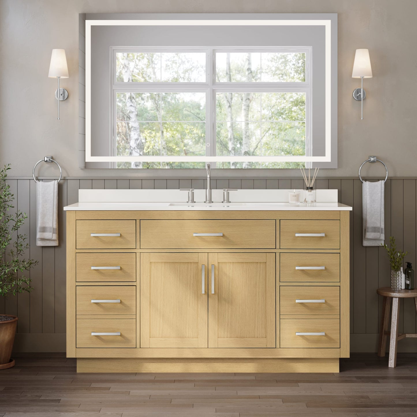 Beckett TK Bathroom Vanity with Countertop 60 inch Single Sink 3-hole Faucet Setup