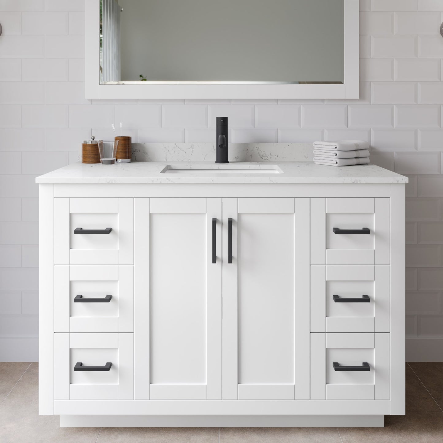 Miranda Bathroom Vanity with Countertop 48 inch Single Sink Single hole Faucet Setup