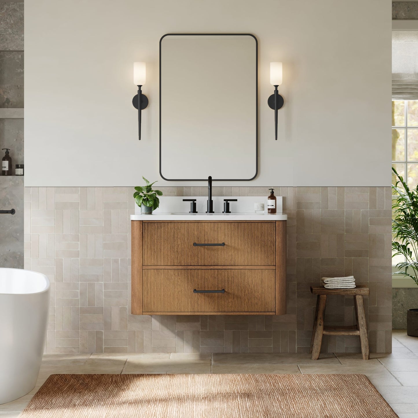 Francesca WM Wall Mounted Bathroom Vanity with Countertop 36 inch Single Sink 3-hole Faucet Setup