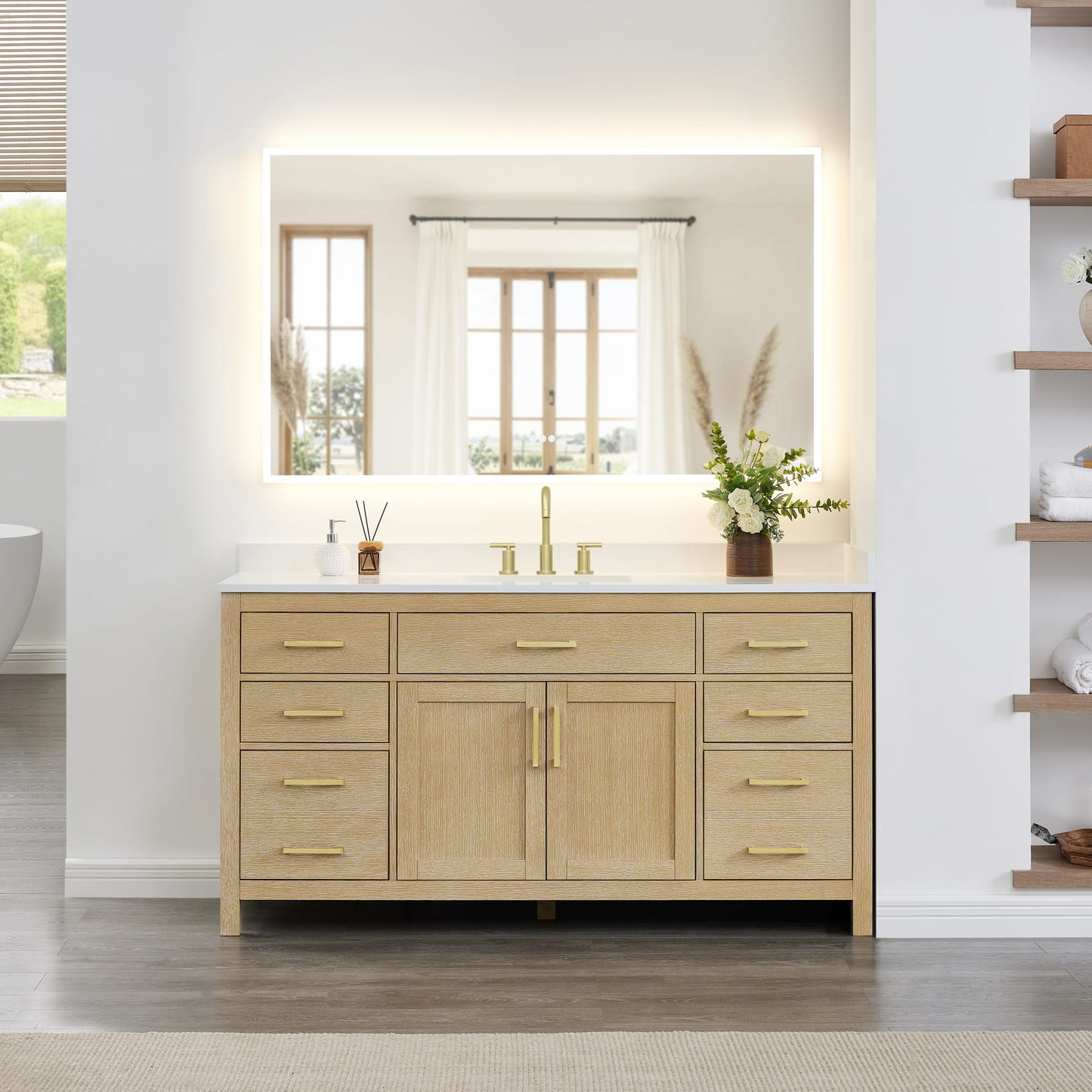 Beckett Bathroom Vanity with Countertop 66 inch Single Sink 3-hole Faucet Setup
