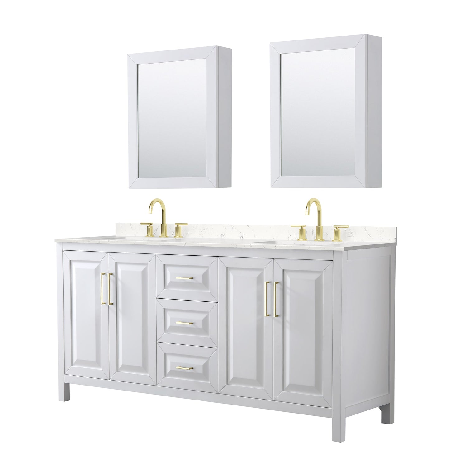 Daria Bathroom Vanity with Countertop 72 inch Double Sink 3-hole Faucet Setup