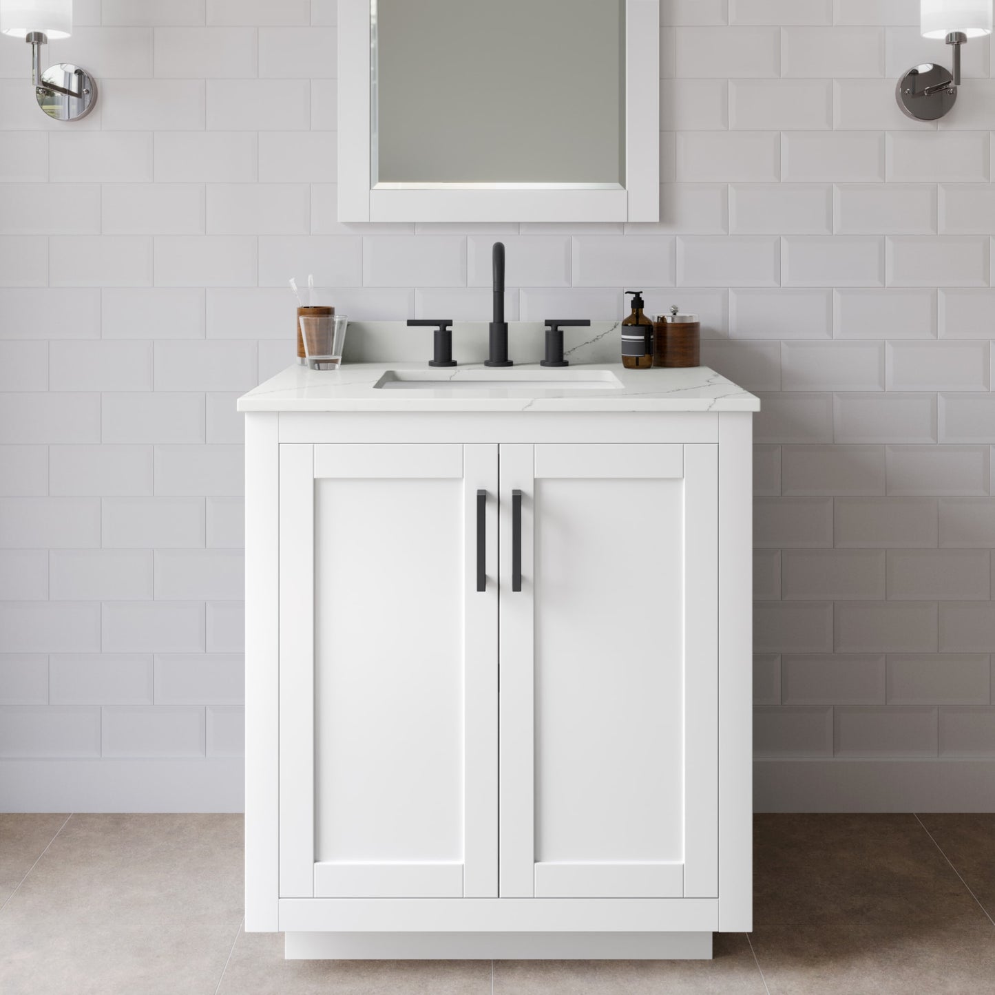 Miranda Bathroom Vanity with Countertop 30 inch Single Sink 3-hole Faucet Setup