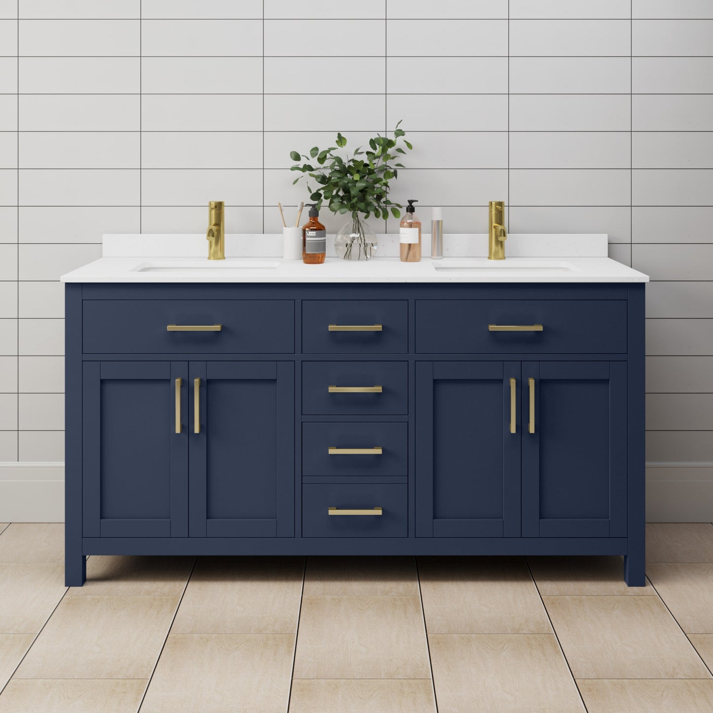 Beckett Bathroom Vanity with Countertop 66 inch Double Sink Single hole Faucet Setup
