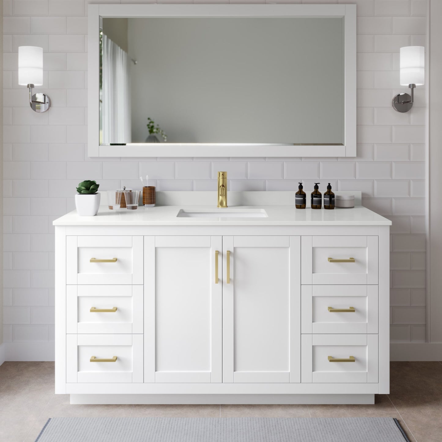 Miranda Bathroom Vanity with Countertop 66 inch Single Sink Single hole Faucet Setup