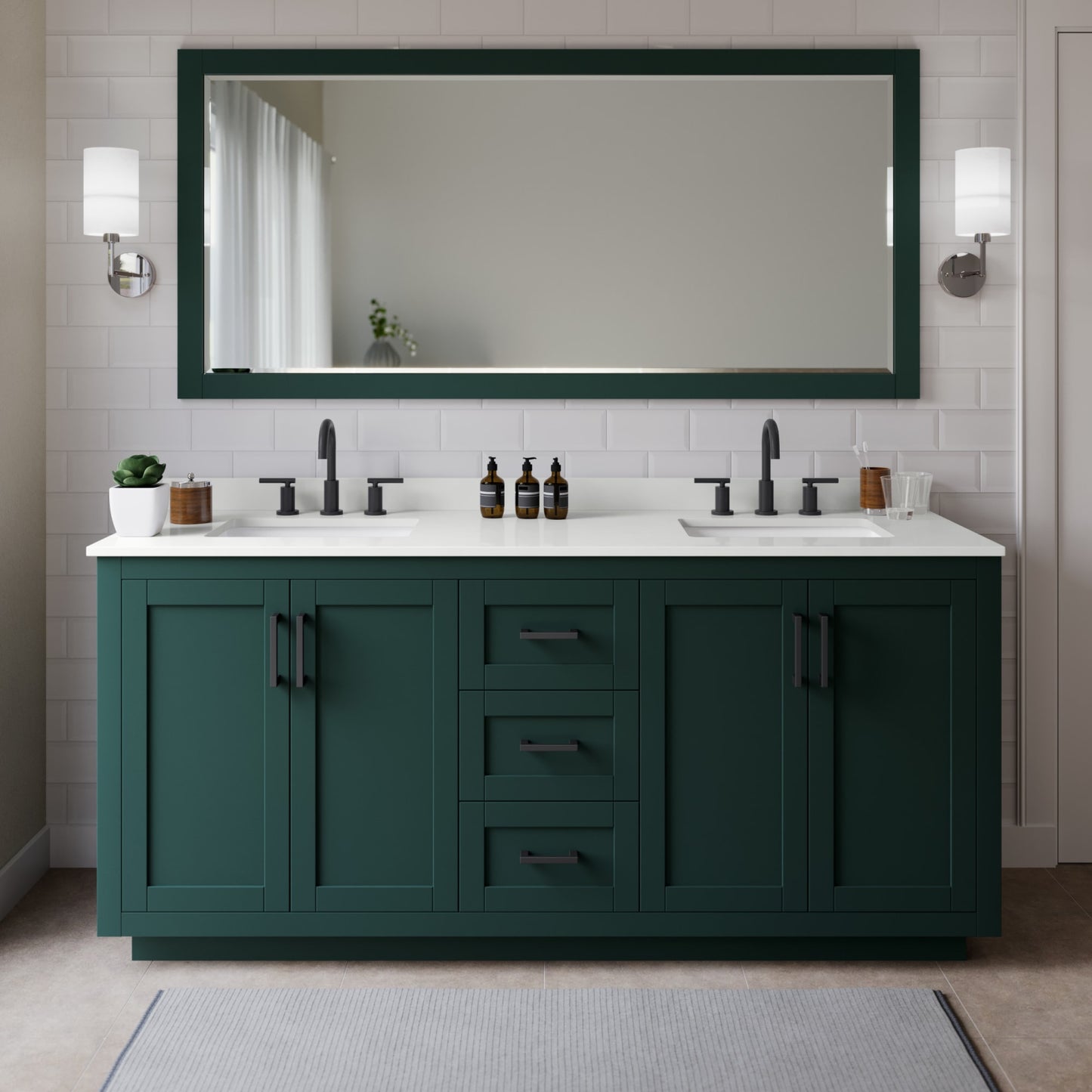 Miranda Bathroom Vanity with Countertop 72 inch Double Sink 3-hole Faucet Setup