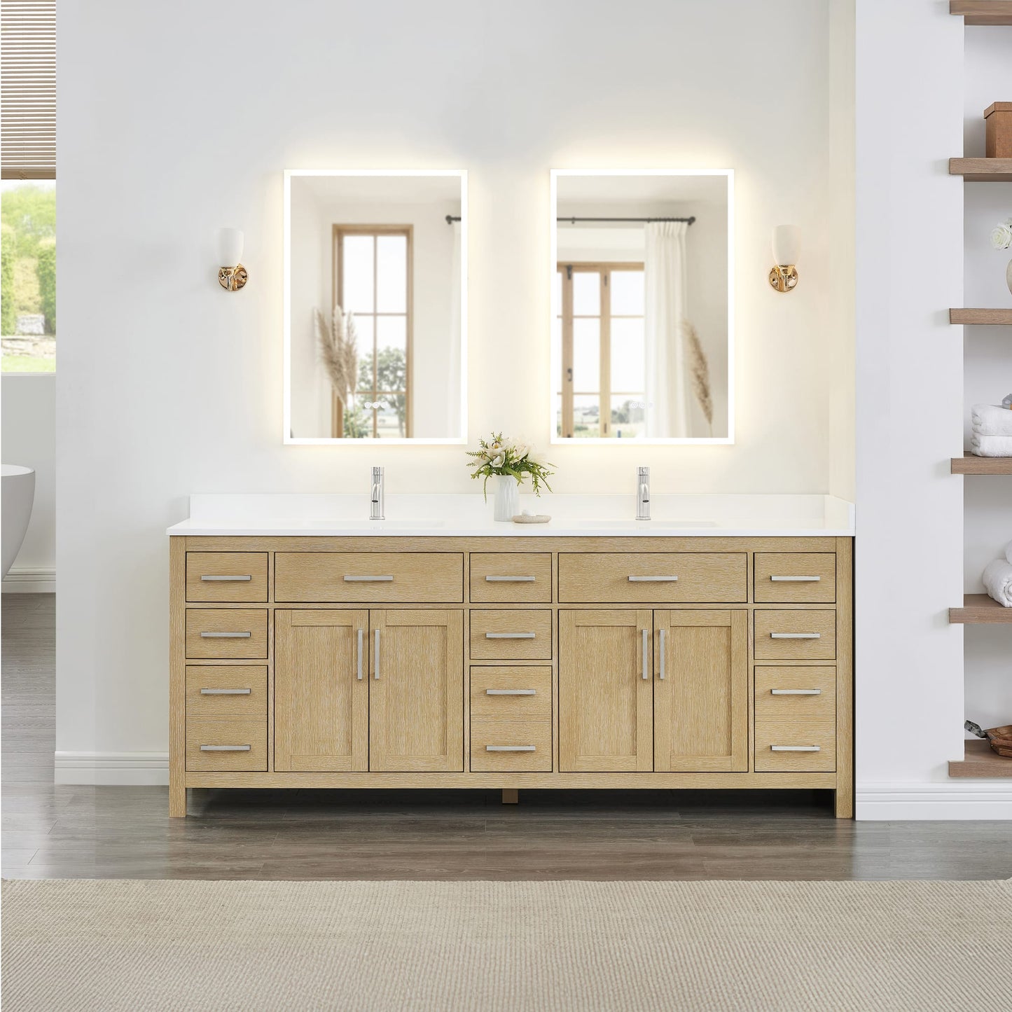 Beckett Bathroom Vanity with Countertop 84 inch Double Sink Single hole Faucet Setup