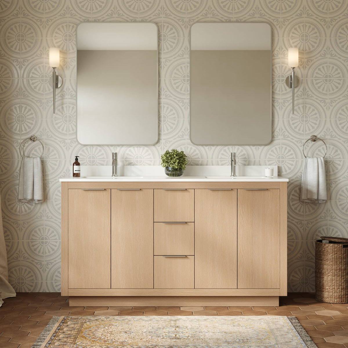 Maroni Bathroom Vanity with Countertop 60 inch Double Sink Single hole Faucet Setup