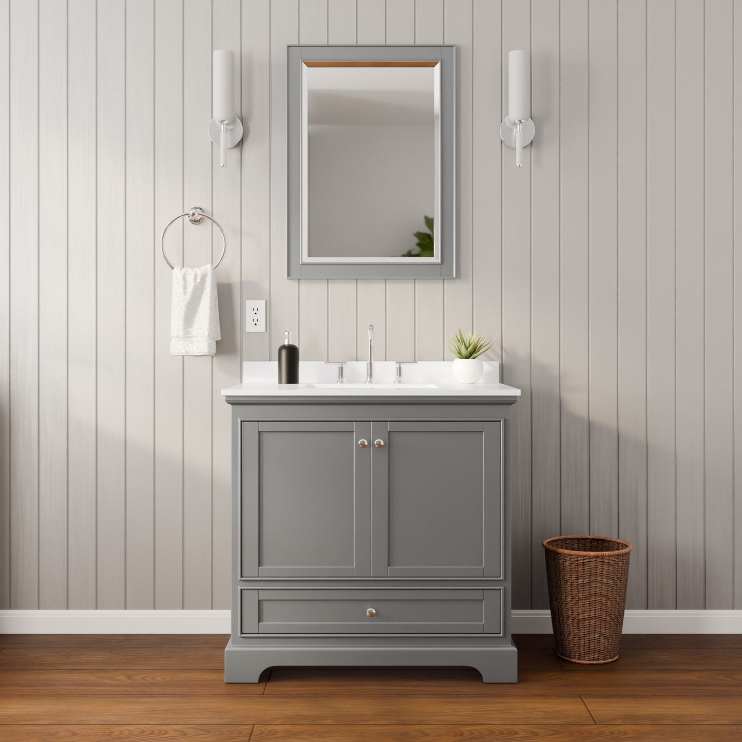Deborah Bathroom Vanity with Countertop 36 inch Single Sink 3-hole Faucet Setup