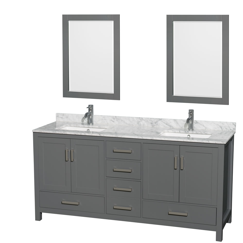 Sheffield Bathroom Vanity with Countertop 72 inch Double Sink Single hole Faucet Setup