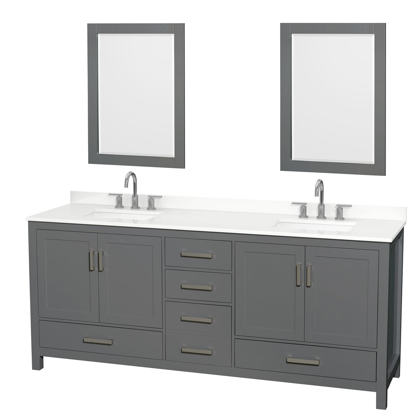 Sheffield Bathroom Vanity with Countertop 80 inch Double Sink 3-hole Faucet Setup