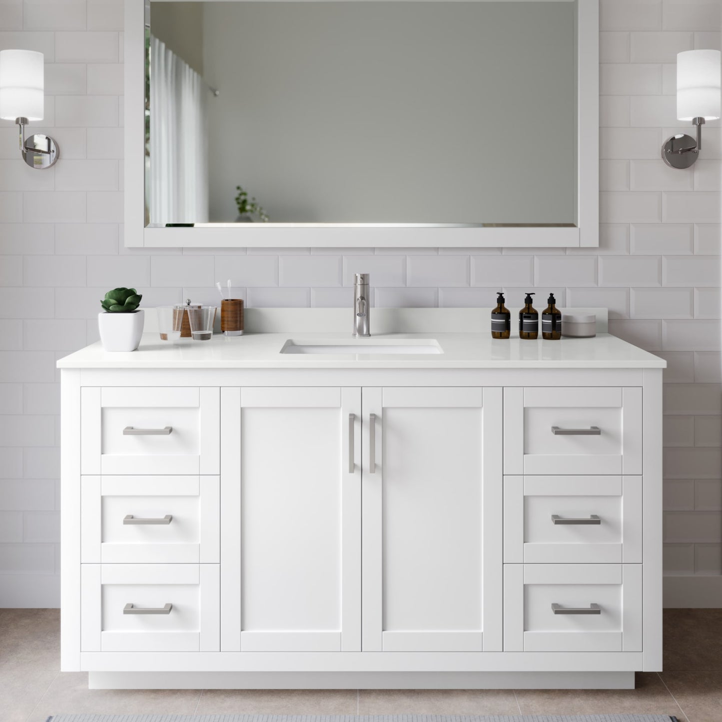 Miranda Bathroom Vanity with Countertop 60 inch Single Sink Single hole Faucet Setup