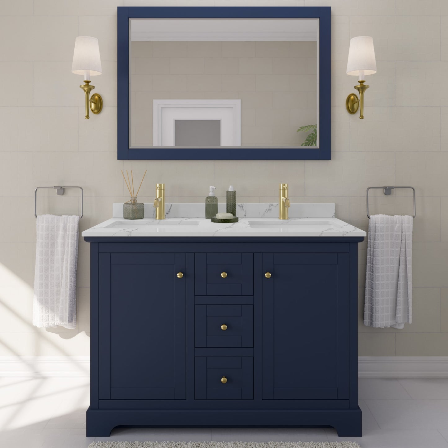 Avery Bathroom Vanity with Countertop 48 inch Double Sink Single hole Faucet Setup