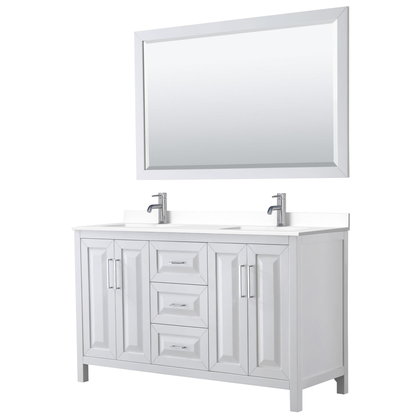 Daria Bathroom Vanity with Countertop 60 inch Double Sink Single hole Faucet Setup