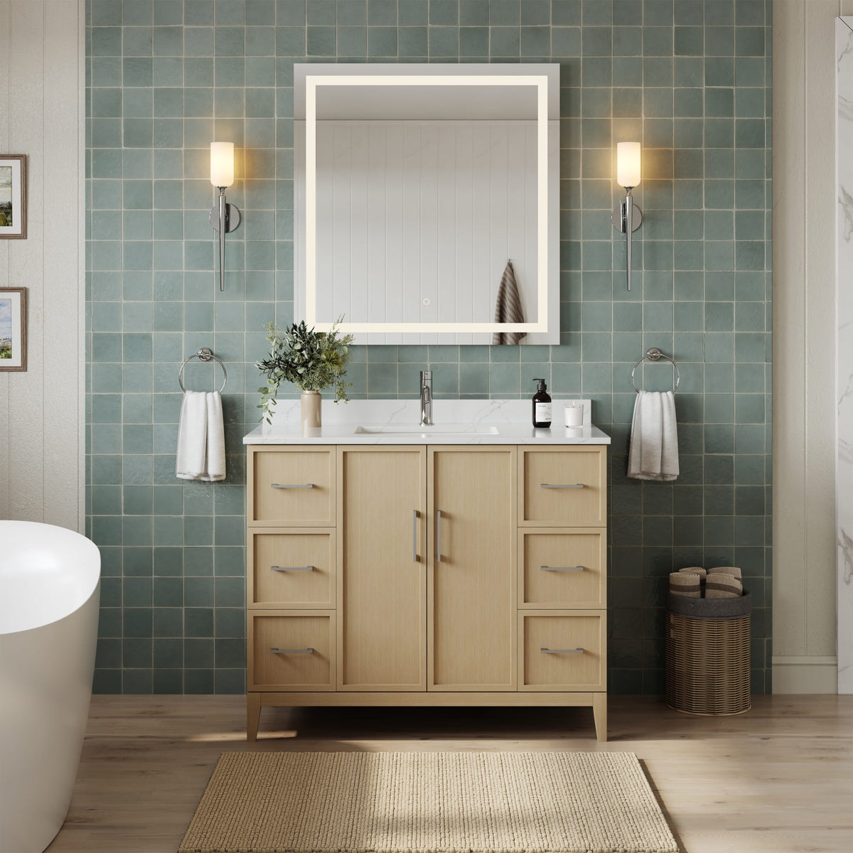 Elan Bathroom Vanity with Countertop 42 inch Single Sink Single hole Faucet Setup
