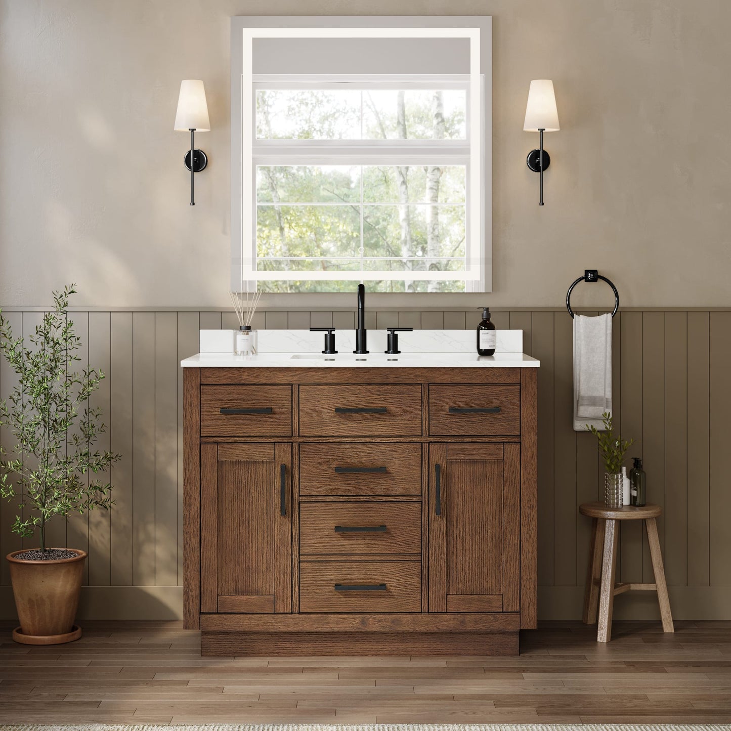 Beckett TK Bathroom Vanity with Countertop 42 inch Single Sink 3-hole Faucet Setup