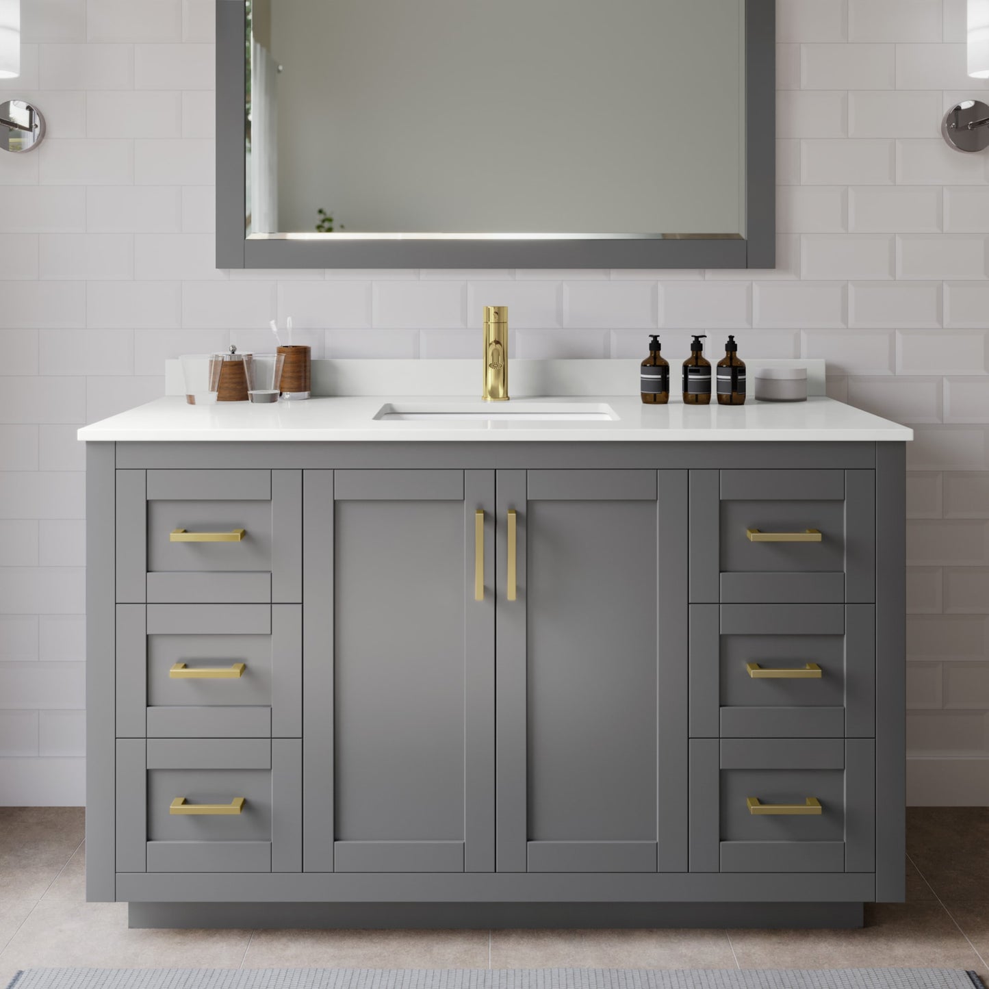Miranda Bathroom Vanity with Countertop 54 inch Single Sink Single hole Faucet Setup
