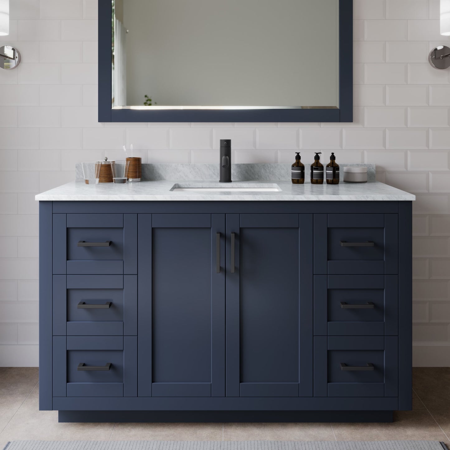 Miranda Bathroom Vanity with Countertop 54 inch Single Sink Single hole Faucet Setup