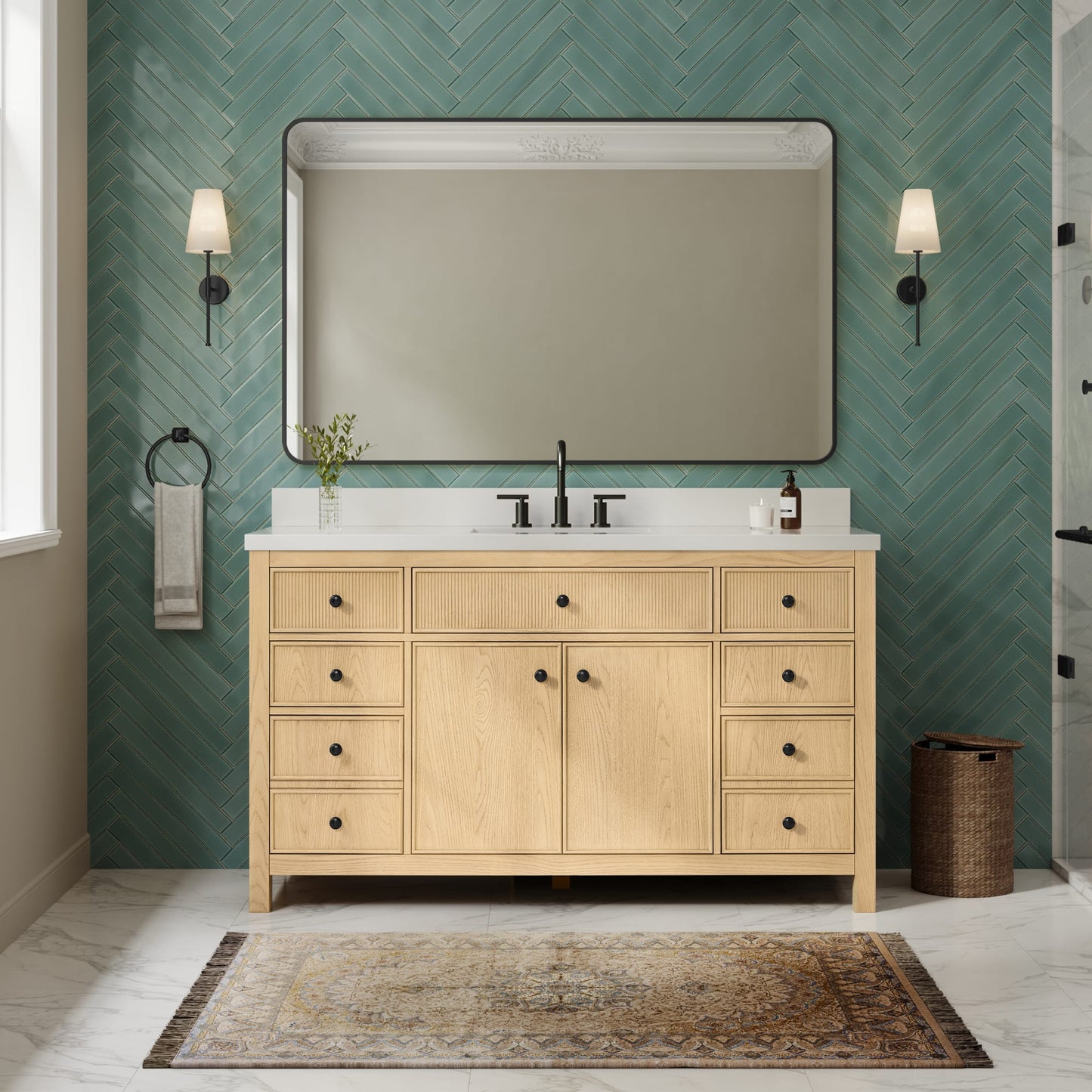 Rian Bathroom Vanity with Countertop 60 inch Single Sink 3-hole Faucet Setup