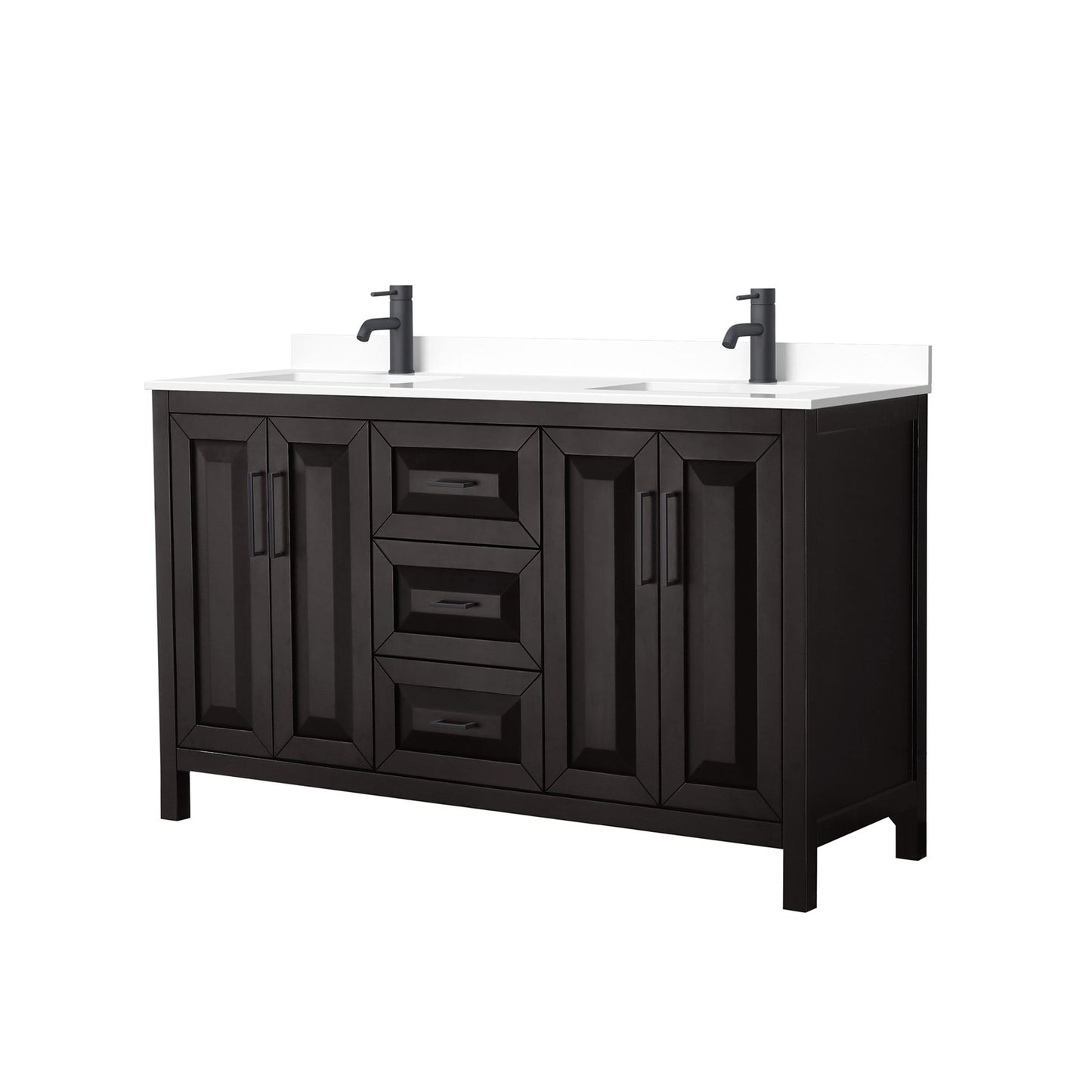 Daria Bathroom Vanity with Countertop 60 inch Double Sink Single hole Faucet Setup