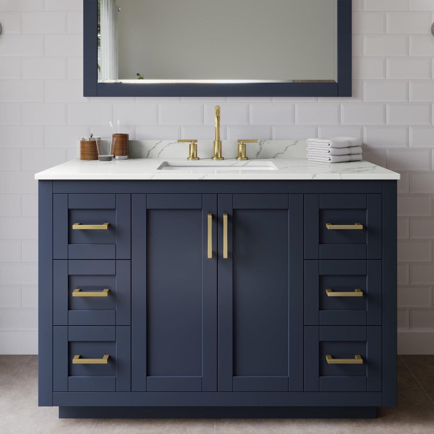 Miranda Bathroom Vanity with Countertop 48 inch Single Sink 3-hole Faucet Setup