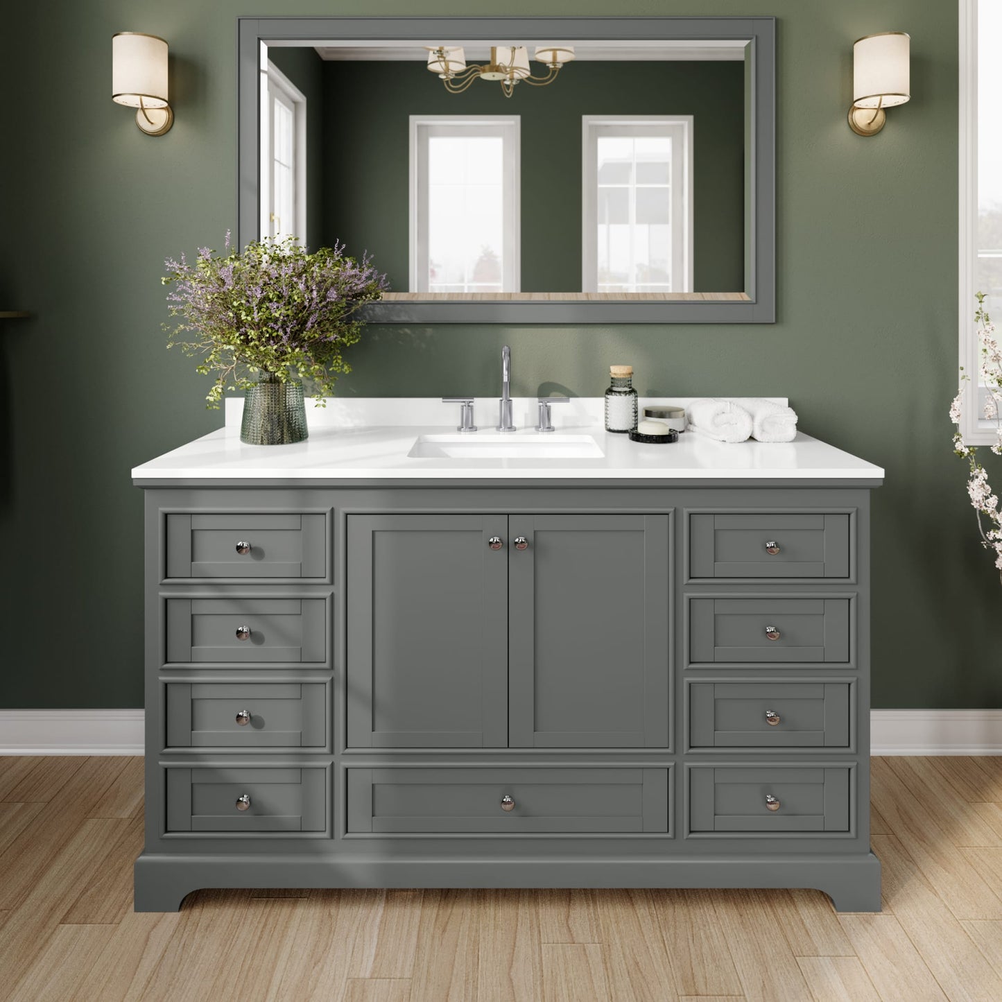 Deborah Bathroom Vanity with Countertop 60 inch Single Sink 3-hole Faucet Setup