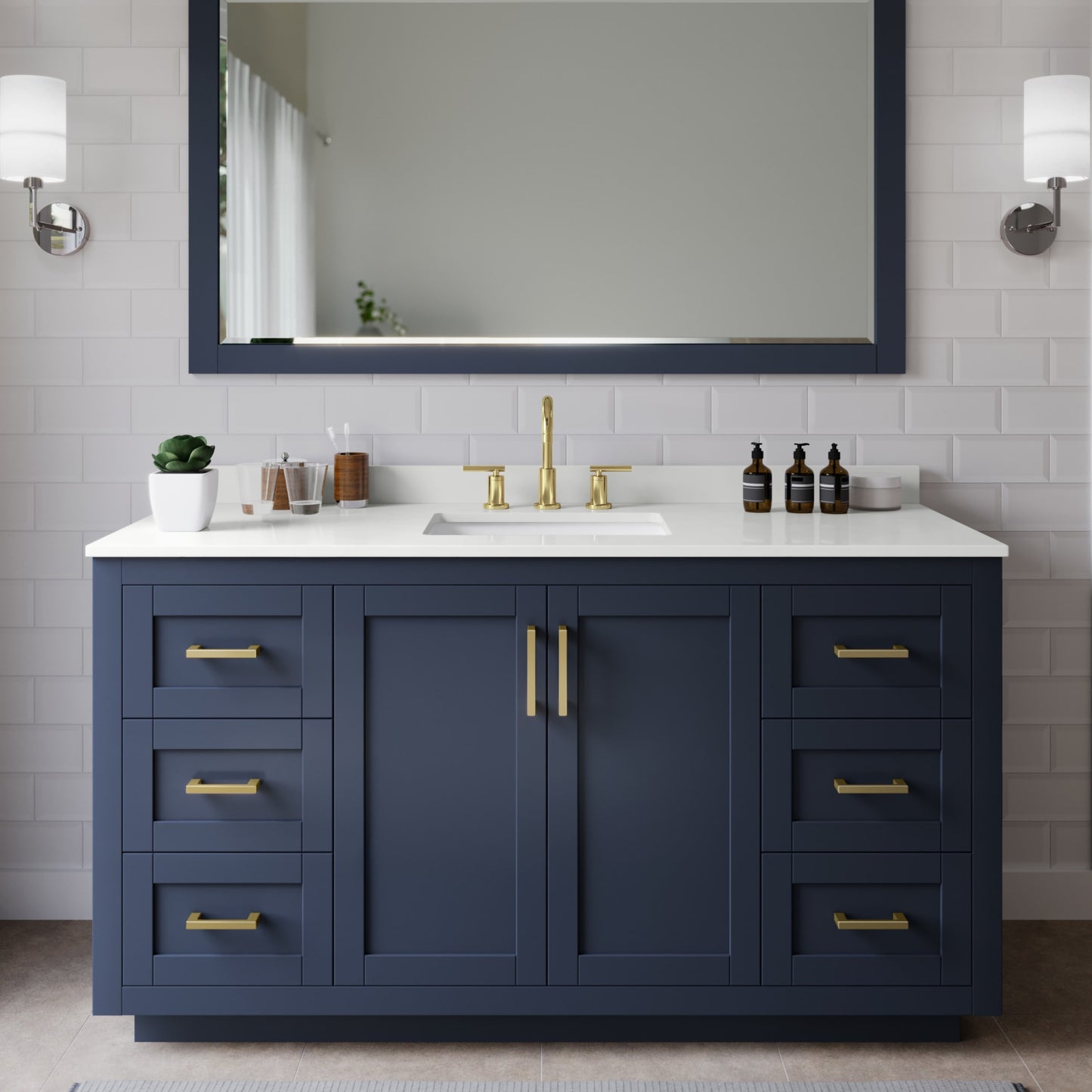 Miranda Bathroom Vanity with Countertop 60 inch Single Sink 3-hole Faucet Setup
