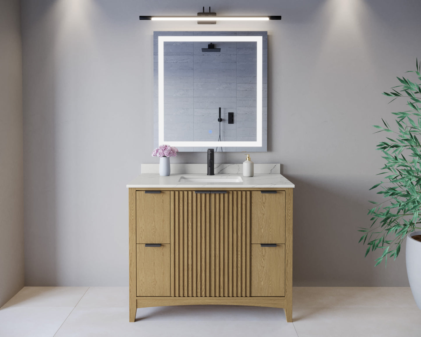 Palmilla Bathroom Vanity with Countertop 42 inch Single Sink Single hole Faucet Setup